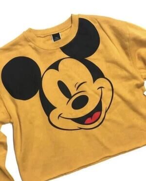 Womens Mickey Mouse Face Crop Sweatshirt Top Shirt Size S NWT Disney